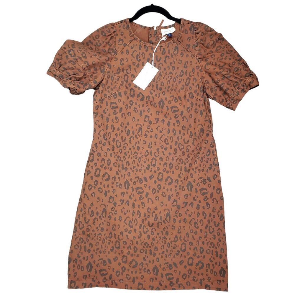 🐆 NWT Universal Thread Leopard Denim Puff Sleeve Mini Dress 4